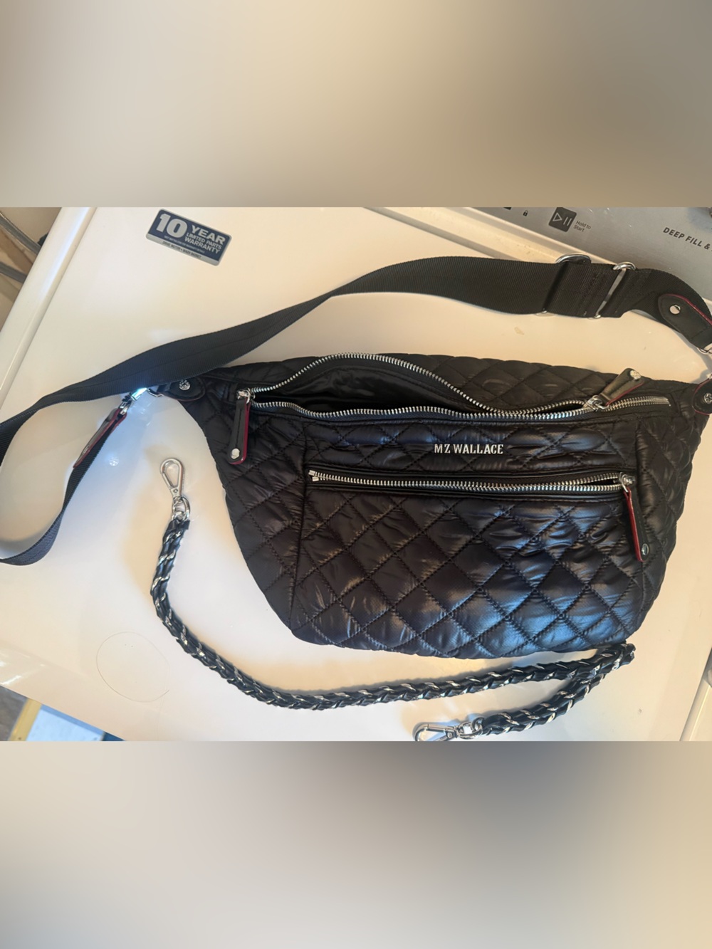 MZ Wallace Black Quilted Belt Bag with Silver Hardware